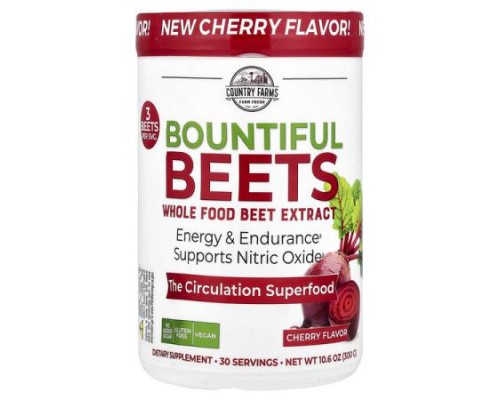 Country Farms, Bountiful Beets, Whole Food Beet Extract, Cherry, 10.6 oz (300 g) Country Farms, Bountiful Beets, Whole Food Beet Extract, Cherry, 10.6 oz (300 g)