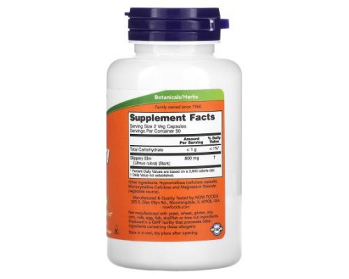 NOW Foods, Slippery Elm, 400 mg, 100 Veg Capsules NOW Foods, Slippery Elm, 400 mg, 100 Veg Capsules