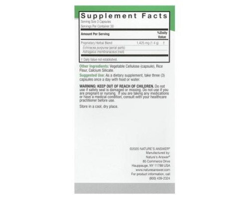 Nature's Answer, Echinacea & Astragalus, 90 Vegetarian Capsules