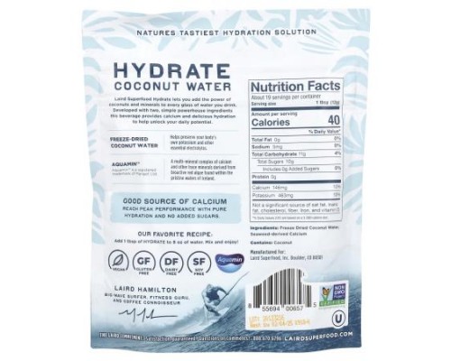 Laird Superfood, Hydrate, Coconut Water, Original, 8 oz (227 g) Laird Superfood, Hydrate, Coconut Water, Original, 8 oz (227 g)