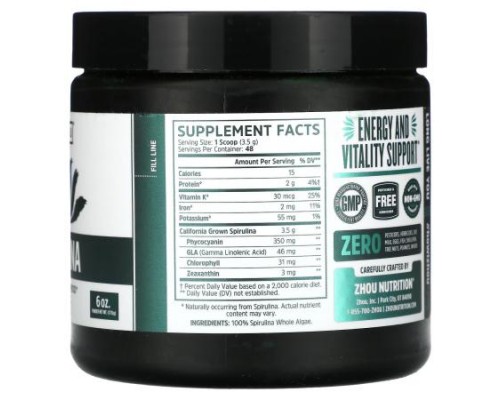 Zhou Nutrition, Spirulina, Longevity Superfood, 6 oz (170 g) Zhou Nutrition, Spirulina, Longevity Superfood, 6 oz (170 g)