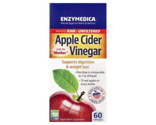 Enzymedica, Apple Cider Vinegar with the Mother, 60 Capsules (355 mg per Capsule) Enzymedica, Apple Cider Vinegar with the Mother, 60 Capsules (355 mg per Capsule)