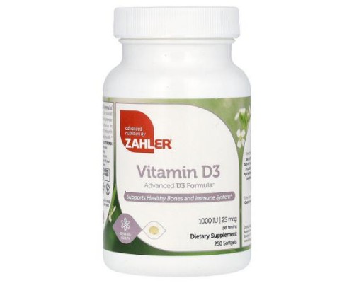 Zahler, Vitamin D3, 25 mcg (1,000 IU), 250 Softgels Zahler, Vitamin D3, 25 mcg (1,000 IU), 250 Softgels