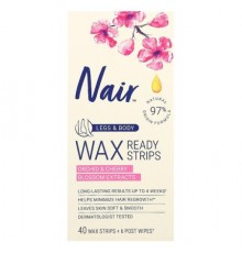 Nair, Wax Ready-Strips, For Legs & Body, Orchid & Cherry Blossom Extracts, 40 Wax Strips + 6 Post Wipes