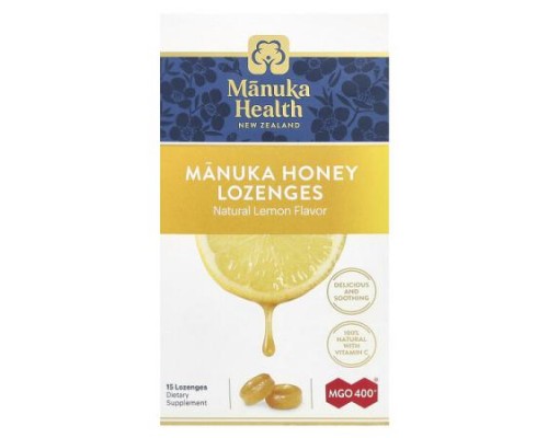 Manuka Health, Manuka Honey Lozenges, Natural Lemon, MGO 400+, 15 Lozenges