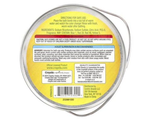 Crayola, Bath Bombs, 3+, Grape Jam, Laser Lemon, Cotton Candy & Bubble Gum Scented, 8 Bath Bombs, 11.29 oz (320 g) Crayola, Bath Bombs, 3+, Grape Jam, Laser Lemon, Cotton Candy & Bubble Gum Scented, 8 Bath Bombs, 11.29 oz (320 g)