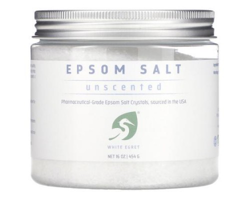White Egret, Epsom Salt, Unscented, 16 oz (454 g) White Egret, Epsom Salt, Unscented, 16 oz (454 g)
