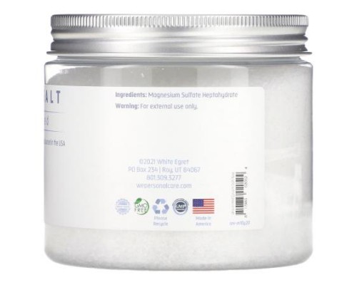 White Egret, Epsom Salt, Unscented, 16 oz (454 g) White Egret, Epsom Salt, Unscented, 16 oz (454 g)