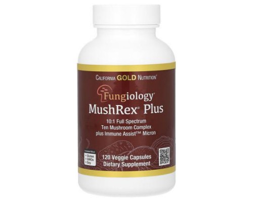 California Gold Nutrition, Fungiology, MushRex Plus, Full-Spectrum Ten Mushroom Complex with Agaricus, Chaga, Cordyceps, and Lion's Mane, 120 Plantcaps