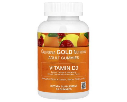 California Gold Nutrition, Vitamin D3 Gummies, Lemon, Orange, & Strawberry, 90 Gummies (25 mcg (1,000 IU per Gummy))