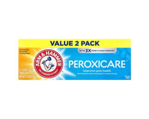 Arm & Hammer, PeroxiCare™, Anticavity Fluoride Toothpaste, Clean Mint, Twin Pack, 6 oz (170 g) Each Arm & Hammer, PeroxiCare™, Anticavity Fluoride Toothpaste, Clean Mint, Twin Pack, 6 oz (170 g) Each