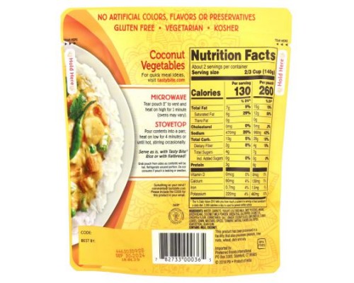 Tasty Bite, Indian Coconut Vegetables, Hot & Spicy, 10 oz (285 g) Tasty Bite, Indian Coconut Vegetables, Hot & Spicy, 10 oz (285 g)