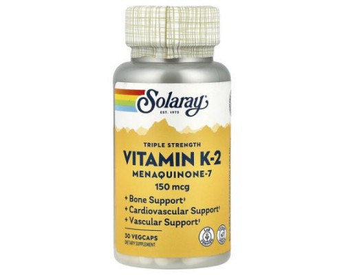 Solaray, Triple Strength, Vitamin K-2 Menaquinone-7, 150 mcg, 30 VegCaps