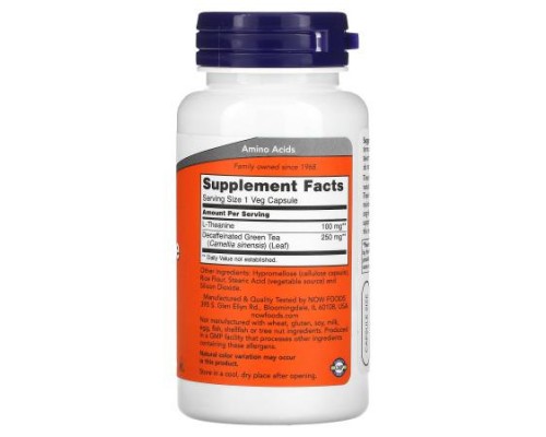 NOW Foods, L-Theanine, 100 mg, 90 Veg Capsules