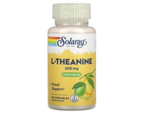 Solaray, L-Theanine, Natural Lemon-Lime, 200 mg, 30 Chewables