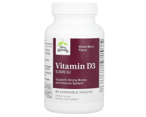 Terry Naturally, Vitamin D3, Mixed Berry, 5,000 IU, 90 Chewable Tablets