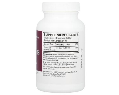 Terry Naturally, Vitamin D3, Mixed Berry, 5,000 IU, 90 Chewable Tablets
