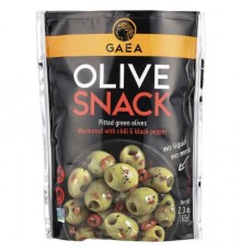 Gaea, Olive Snack, Pitted Green Olives, Marinated With Chili & Black Pepper, 2.3 oz (65 g)