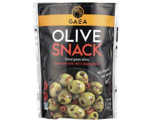 Gaea, Olive Snack, Pitted Green Olives, Marinated With Chili & Black Pepper, 2.3 oz (65 g) Gaea, Olive Snack, Pitted Green Olives, Marinated With Chili & Black Pepper, 2.3 oz (65 g)