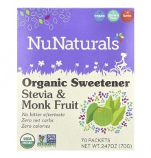 NuNaturals, Organic Sweetener, Stevia & Monk Fruit, 70 Packets, 2.47 oz (70 g) (Discontinued Item)