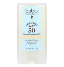 Babo Botanicals, Sensitive Baby, Mineral Sunscreen Stick, SPF 50, Fragrance Free, 0.6 oz (17 g)