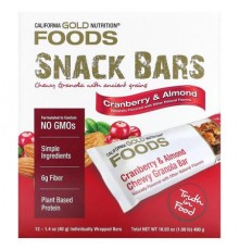 California Gold Nutrition, Foods, Cranberry & Almond Chewy Granola Bars, 12 Bars, 1.4 oz (40 g) Each
