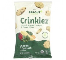 Sprout Organics, Crinklez®, Organic Popped Chickpea & Veggie Crisps, 12 Months & Up, Cheddar & Spinach, 1.48 oz (42 g)
