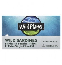 Wild Planet, Wild Sardines, Skinless & Boneless Fillets in Extra Virgin Olive Oil, 4.25 oz (120 g)