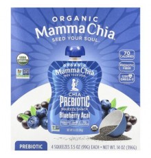 Mamma Chia, Organic Chia Prebiotic Squeeze Snack, Blueberry Acai, 4 Squeezes, 3.5 oz (99 g) Each