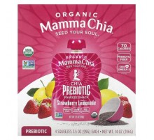 Mamma Chia, Organic Chia Prebiotic Squeeze Snack, Strawberry Lemonade, 4 Pack, 3.5 oz (99 g) Each