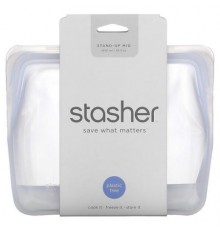 Stasher, Reusable Silicone Food Bag, Stand Up Mid, Clear, 56 fl oz (1,650 ml)
