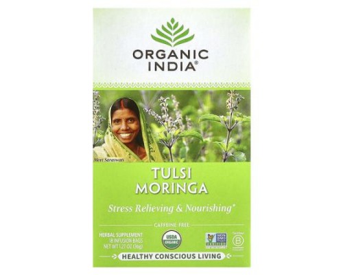 Organic India, Tea, Tulsi Moringa, Caffeine Free, 18 Infusion Bags, 1.27 oz (36 g) Organic India, Tea, Tulsi Moringa, Caffeine Free, 18 Infusion Bags, 1.27 oz (36 g)