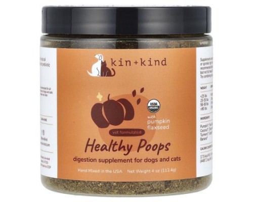 Kin+Kind, Healthy Poops With Pumpkin Flaxseed, For Dogs & Cats, 4 oz (113.4 g)