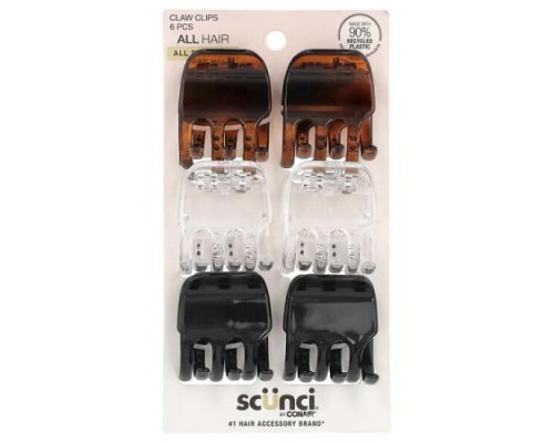 Scunci, Claw Clips, All Hair, Assorted Colors, 6 Pieces Scunci, Claw Clips, All Hair, Assorted Colors, 6 Pieces
