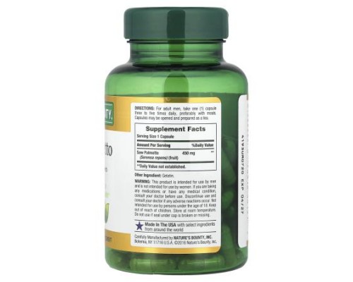 Nature's Bounty, Saw Palmetto, 450 mg, 100 Capsules Nature's Bounty, Saw Palmetto, 450 mg, 100 Capsules