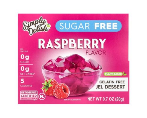 Natural Simply Delish, Gelatin Free Jel Dessert, Sugar Free, Raspberry, 0.7 oz (20 g)