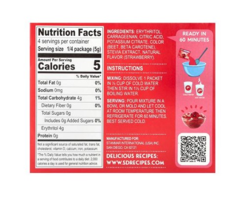 Natural Simply Delish, Gelatin Free Jel Dessert, Sugar Free, Strawberry, 0.7 oz (20 g)