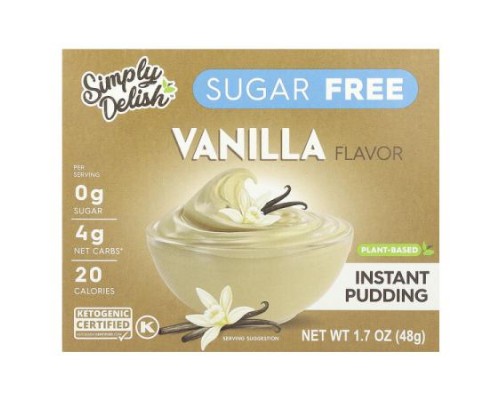 Natural Simply Delish, Plant-Based Instant Pudding, Sugar Free, Vanilla, 1.7 oz (48 g)