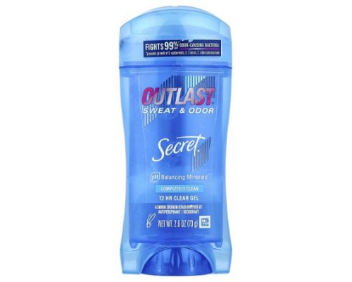 Secret, Outlast®, Sweat & Odor, 72 HR Clear Gel Deodorant, Completely Clean, 2.6 oz (73 g) Secret, Outlast®, Sweat & Odor, 72 HR Clear Gel Deodorant, Completely Clean, 2.6 oz (73 g)