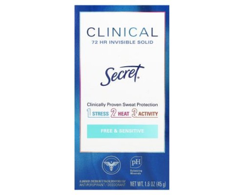 Secret, Clinical 72 HR Invisible Solid Deodorant, Free & Sensitive , 1.6 oz (45 g) Secret, Clinical 72 HR Invisible Solid Deodorant, Free & Sensitive , 1.6 oz (45 g)