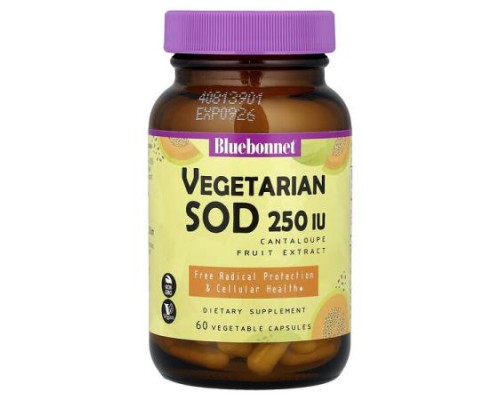 Bluebonnet Nutrition, Vegetarian SOD, Cantaloupe Fruit Extract, 250 IU, 60 Vegetable Capsules