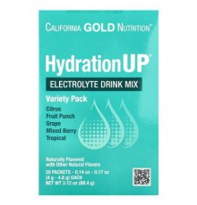 California Gold Nutrition, HydrationUP®, Electrolyte Drink Mix with Calcium Lactate, Vitamins C & E, Variety Pack, 20 Packets, 0.14 oz - 0.17 oz (4 g - 4.8 g) Each