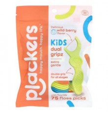 Plackers, Kid's Dual Gripz, Extra Gentle with Fluoride, Wild Berry, 75 Floss Picks