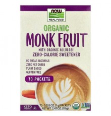 NOW Foods, Organic Monk Fruit, Zero-Calorie Sweetener,  70 Packets, 0.035 oz (1 g) Each
