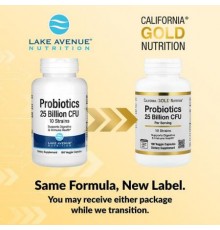 California Gold Nutrition, Probiotics with Lactobacillus acidophilus, Bifidobacterium lactis, Lactobacillus plantarum, and Lactobacillus casei, 10 Strain Blend, 25 Billion CFU, 180 Veggie Capsules