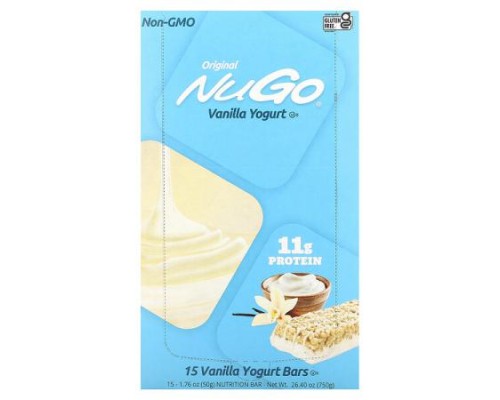 NuGo Nutrition, Original Bar, Vanilla Yogurt, 15 Bars, 1.76 oz (50 g) Each