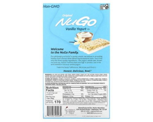 NuGo Nutrition, Original Bar, Vanilla Yogurt, 15 Bars, 1.76 oz (50 g) Each
