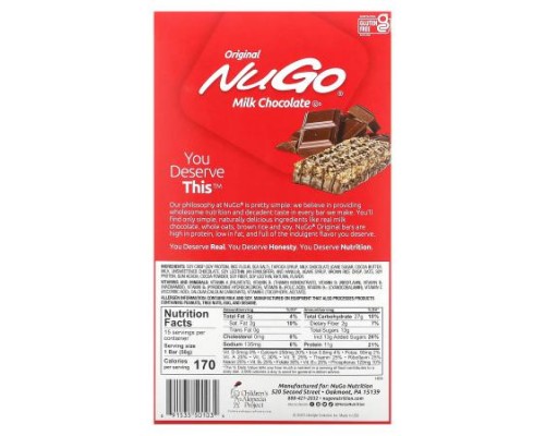 NuGo Nutrition, Original Bar, Milk Chocolate, 15 Bars, 1.76 oz (50 g) Each