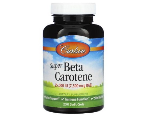 Carlson, Super Beta Carotene, 7,500 mcg RAE (25,000 IU), 250 Soft Gels Carlson, Super Beta Carotene, 7,500 mcg RAE (25,000 IU), 250 Soft Gels