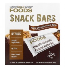 California Gold Nutrition, Foods, Double Chocolate Peanut Butter Flavor Bars, 12 Bars, 1.4 oz (40 g) Each